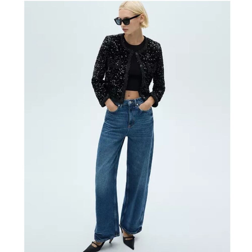 MANGO Women's Pockets Detail Sequin Jacket Small